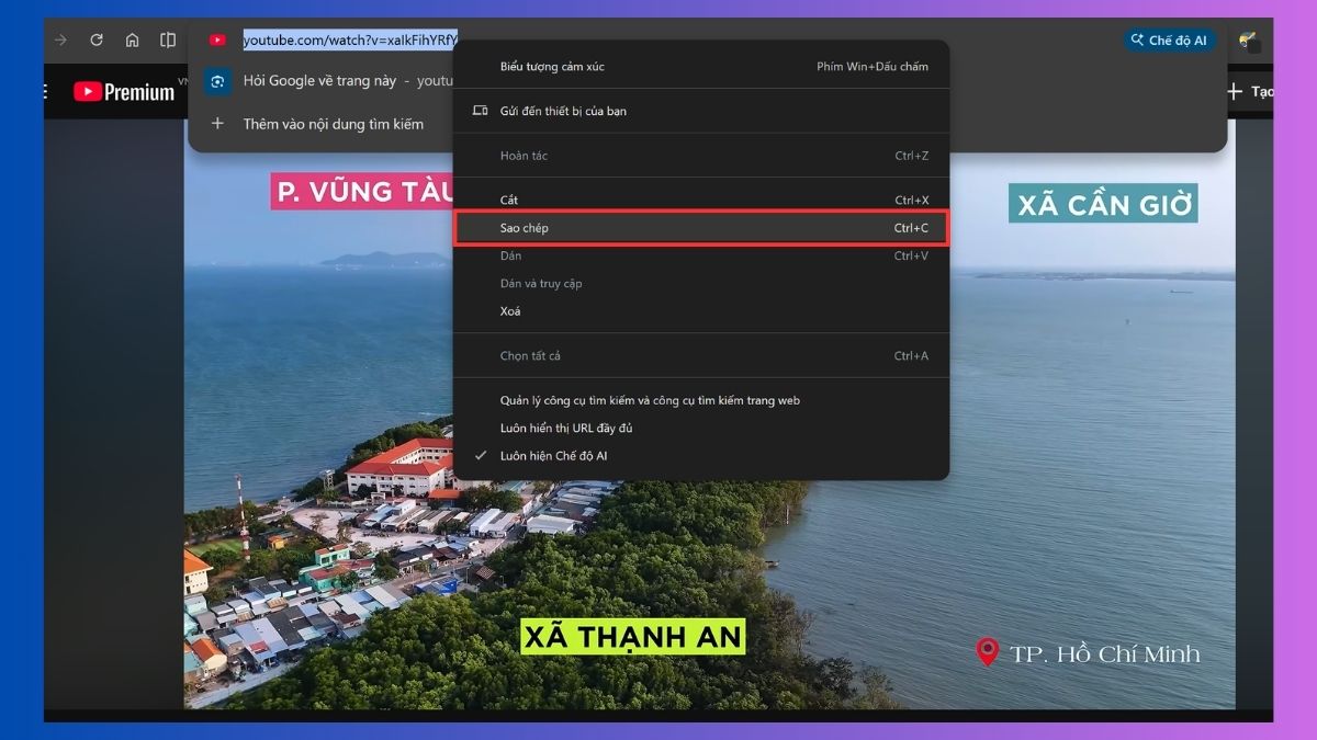 Sao chép URL là bước đầu trong cách chèn video youtube vào powerpoint.