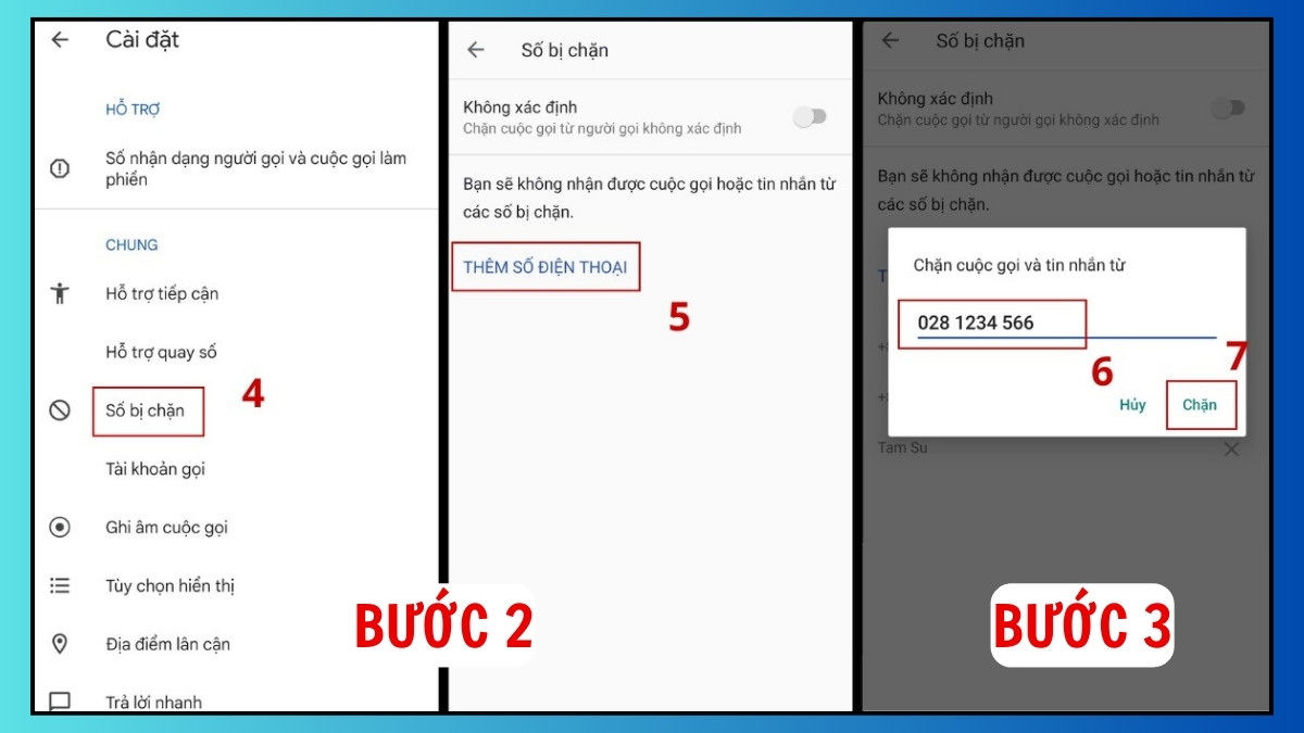 Thêm số điện thoại đầu 028 vào danh sách bị chặn trên giao diện MIUI Xiaomi.