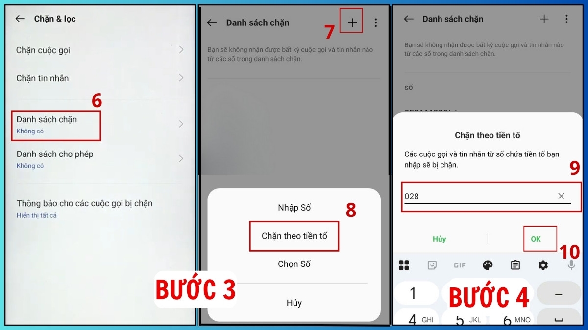 Thiết lập chặn tiền tố 028 trên Realme để ngăn mọi cuộc gọi làm phiền.