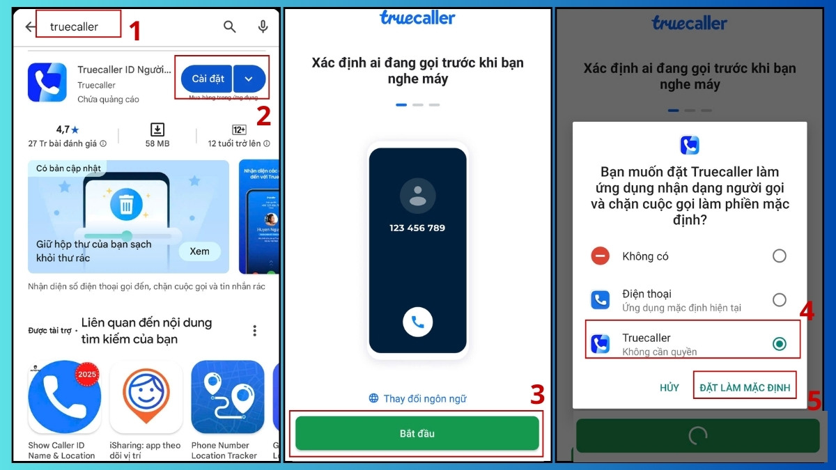 Cài đặt Truecaller làm mặc định để thực hiện cách chặn đầu số 028 trên Android.