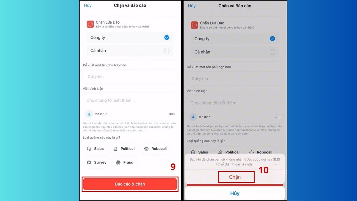 Báo cáo spam và chặn cuộc gọi rác 028 vĩnh viễn qua app Truecaller.