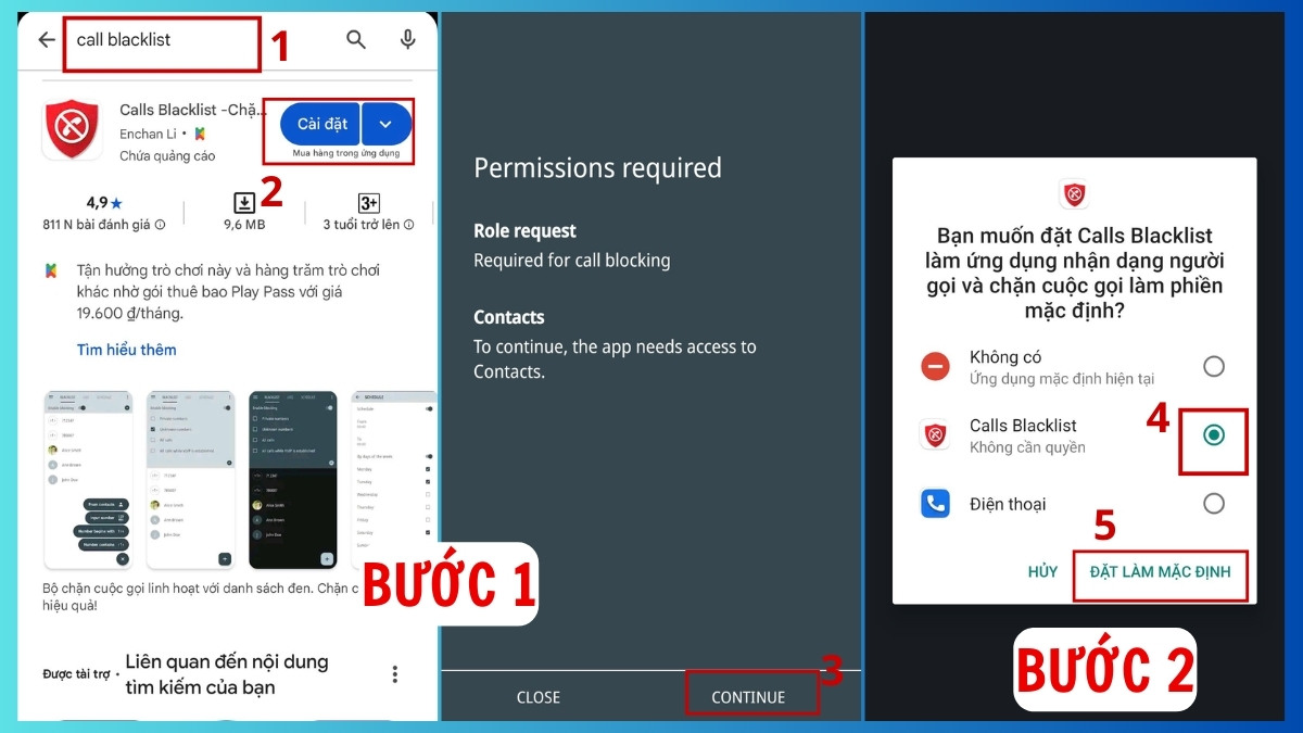 Cấp quyền và thiết lập app chặn đầu số 028 mang tên Calls Blacklist.