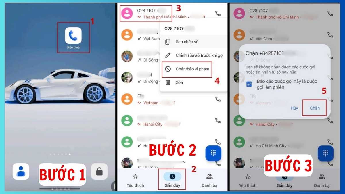 Truy cập nhật ký cuộc gọi để thực hiện cách chặn các đầu số 028 quấy rối.
