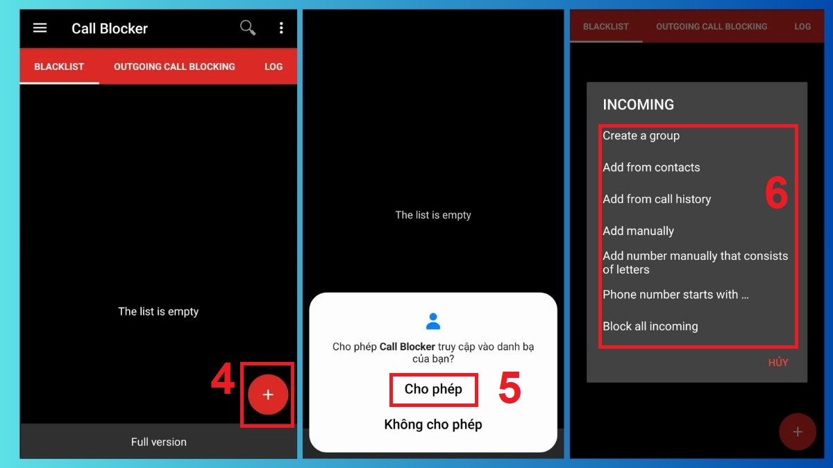 Thêm danh sách đen các số 028 làm phiền vào ứng dụng Call Blocker chuyên dụng.