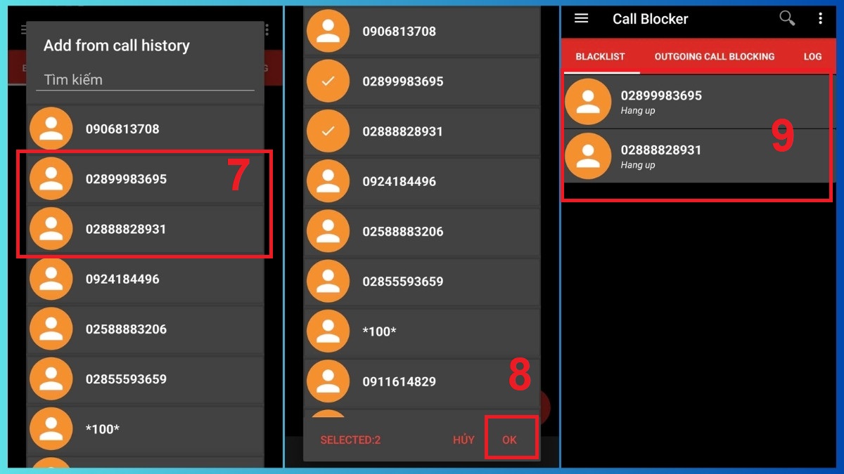 Kiểm tra danh sách đã chặn trong app chặn đầu số 028 Call Blocker.