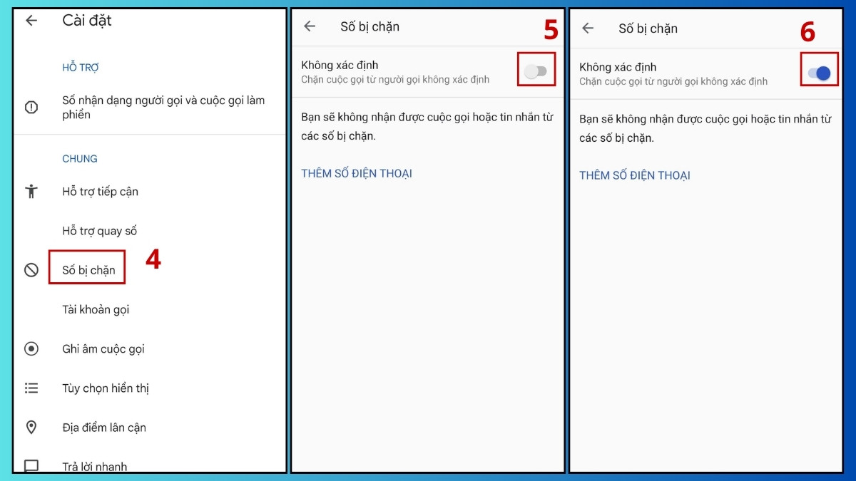 Kích hoạt tính năng chặn cuộc gọi từ người lạ và số không xác định trên Android.
