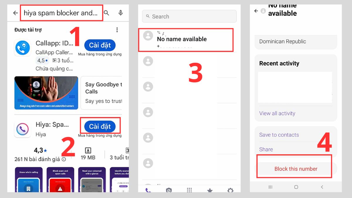 Sử dụng ứng dụng Hiya là một cách chặn tin nhắn rác trên điện thoại samsung hiệu quả.