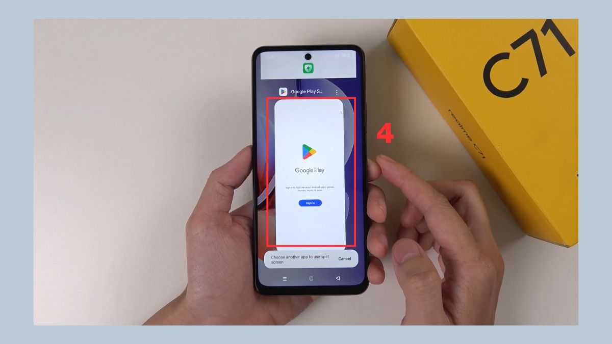 Cách dùng 2 màn hình trên điện thoại Realme khi chọn ứng dụng thứ hai chạy song song.