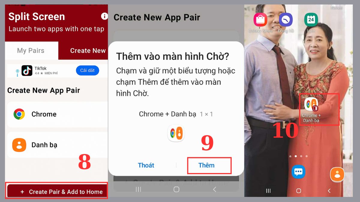 Tạo lối tắt chia màn hình samsung ra màn hình chờ