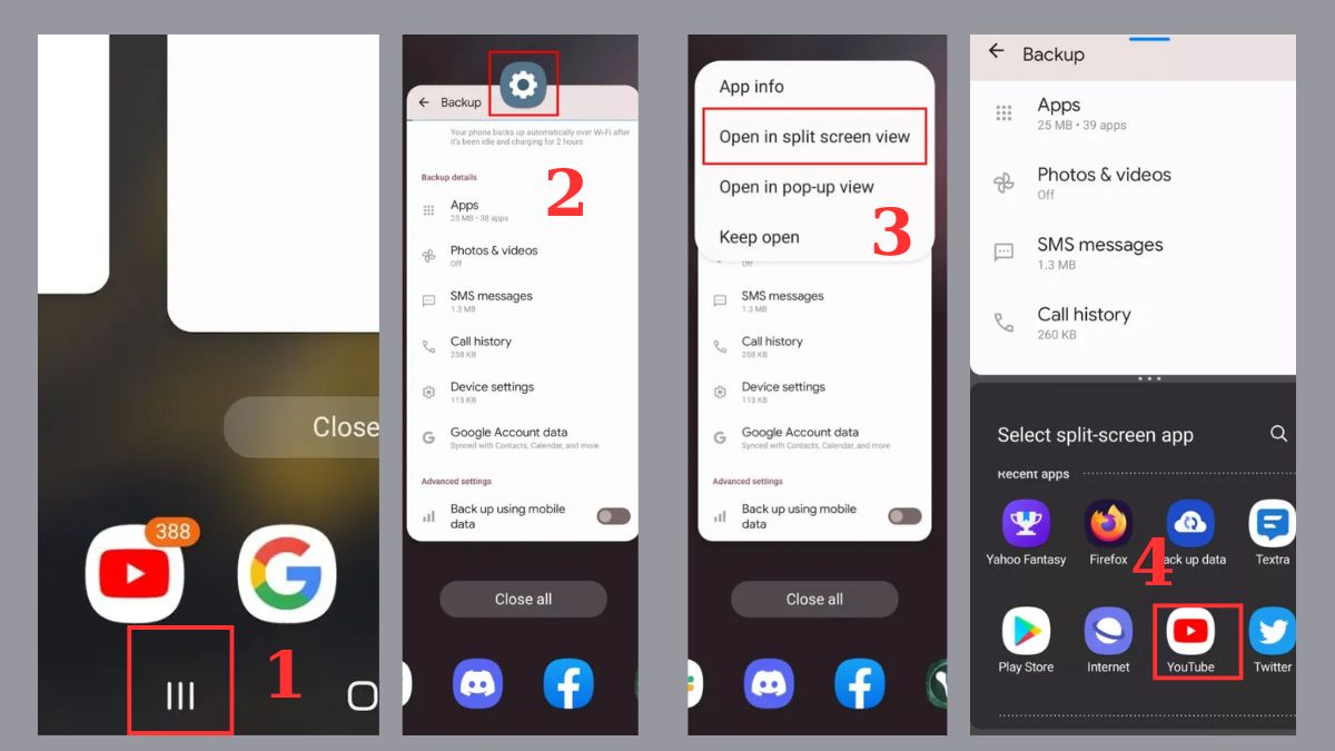 Chọn ứng dụng trong trình đa nhiệm để chia đôi màn hinh samsung