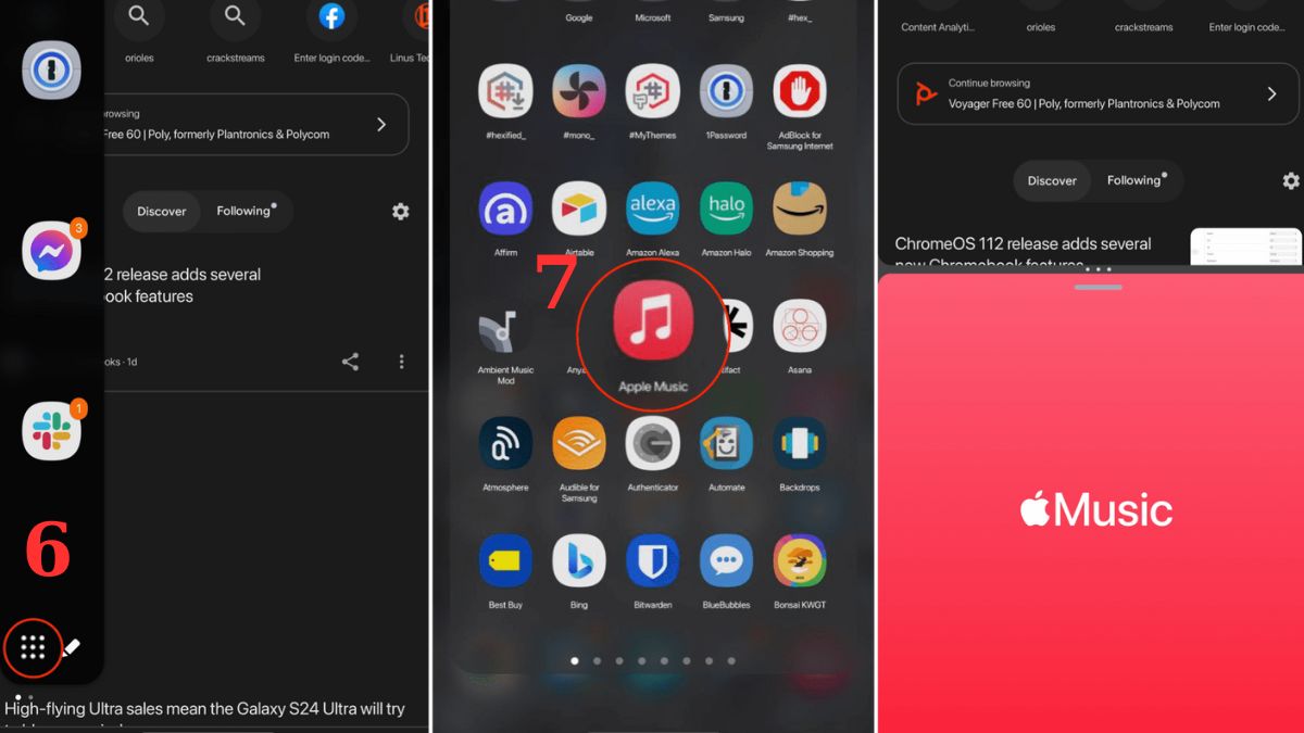 Chọn ứng dụng thứ hai để chia đôi màn hình từ Edge Panels