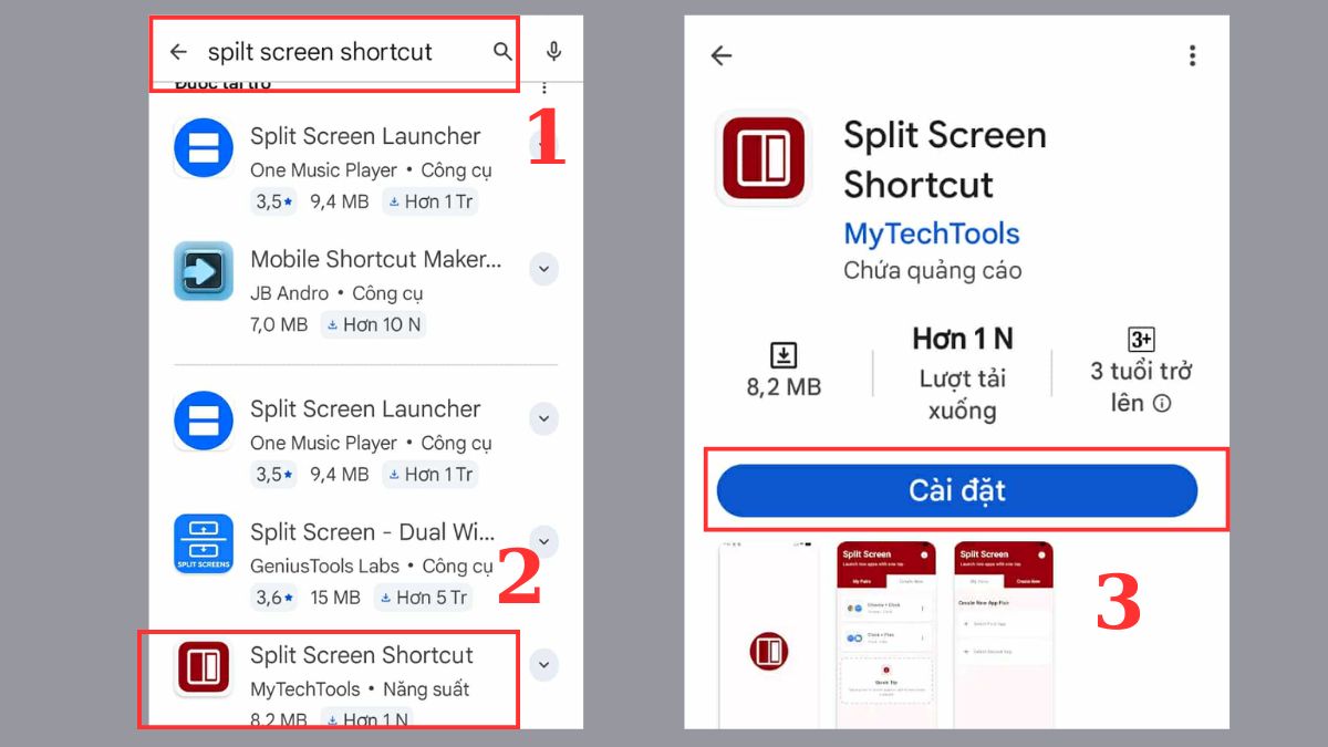 Tải và cài đặt ứng dụng Split Screen Shortcut để chia đôi màn hình