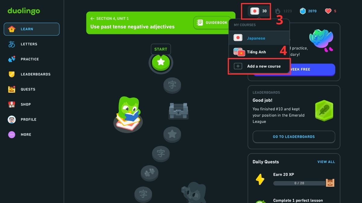 Các bước hướng dẫn cách chuyển Duolingo sang tiếng Việt chi tiết trên điện thoại.