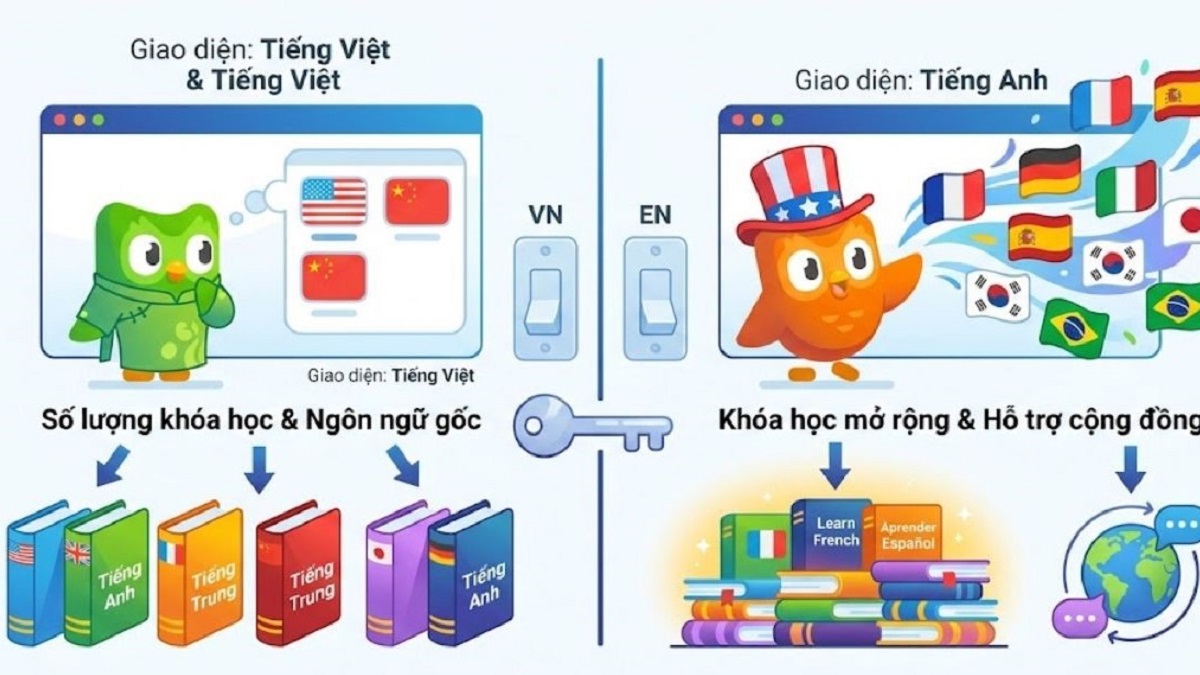 Lọc khóa học phù hợp người Việt trong cách chuyển Duolingo sang tiếng Việt trên trình duyệt.