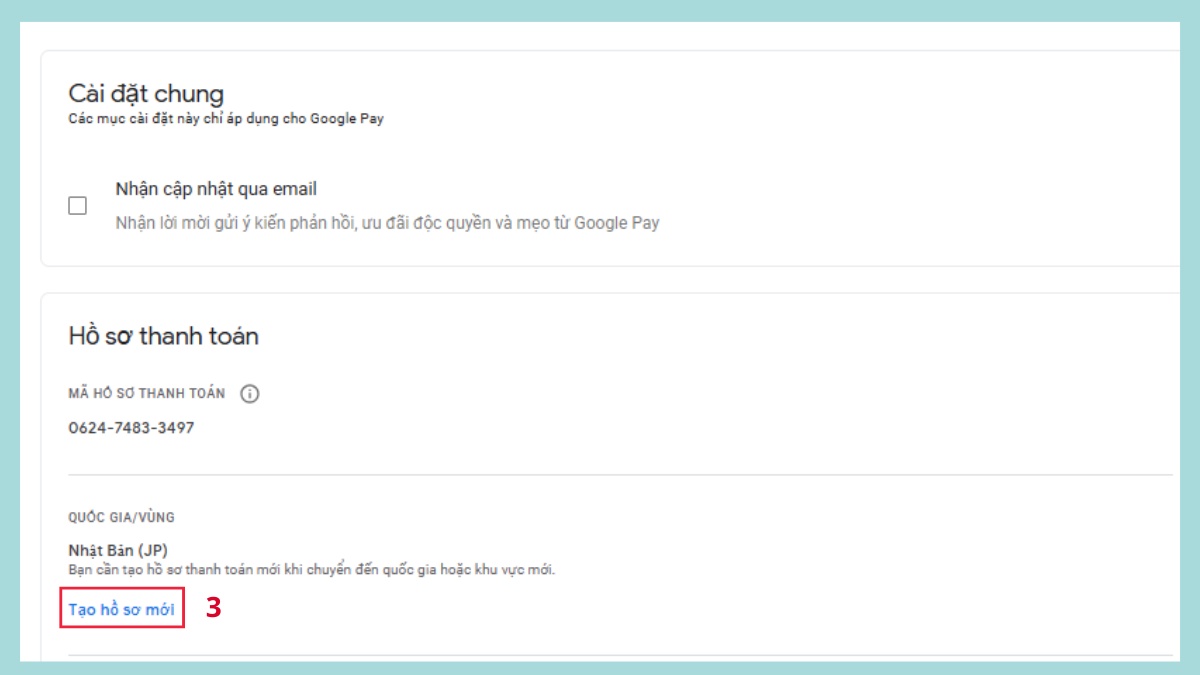 thực hiện cách đổi quốc gia trên Google Play: chọn Tạo hồ sơ mới để chuyển sang Mỹ