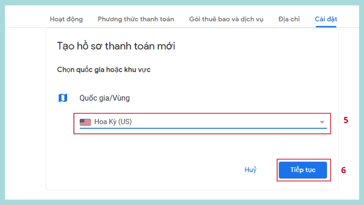 chọn quốc gia Hoa Kỳ (US) trong quy trình cách chuyển vùng ch play