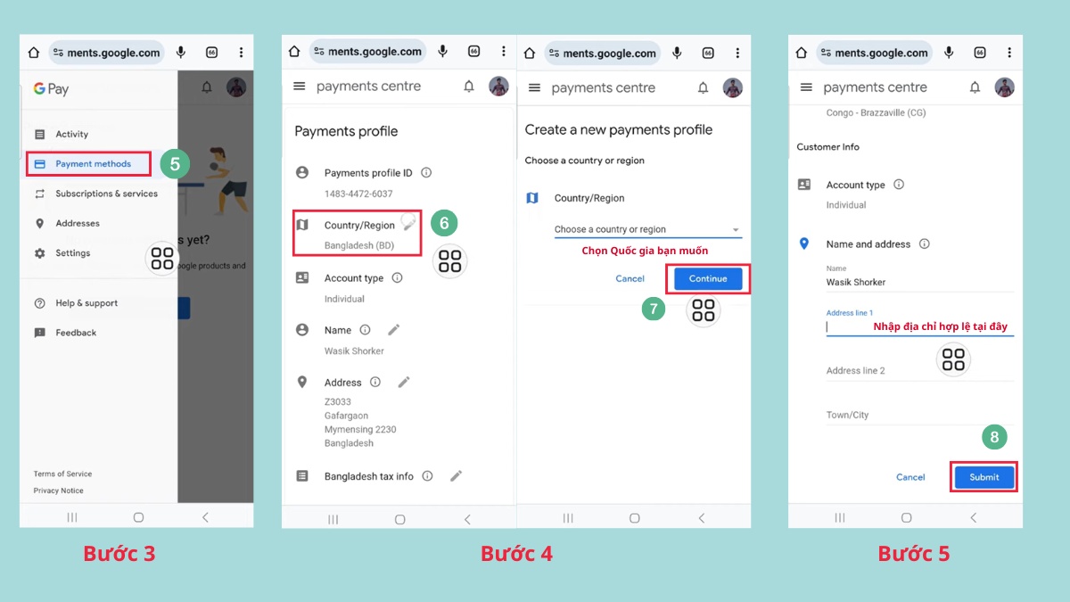 cách chuyển ch play sang nước ngoài: chọn Payment Methods để tiếp tục trong trình duyệt