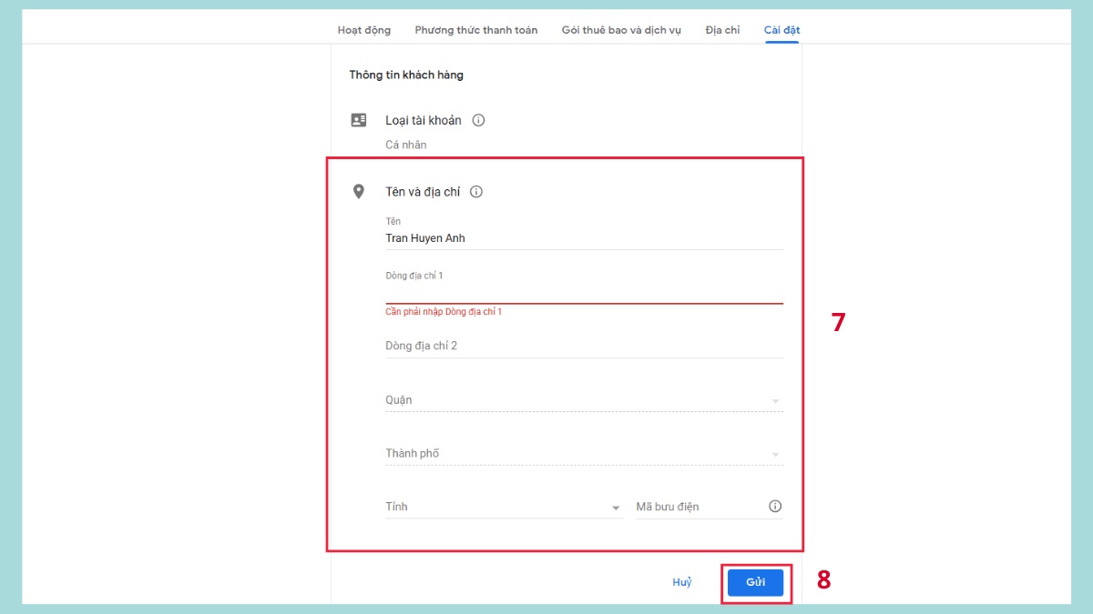 hoàn tất cách đổi quốc gia trên Google Play: điền địa chỉ hợp lệ tại Trung Quốc và nhấn Gửi