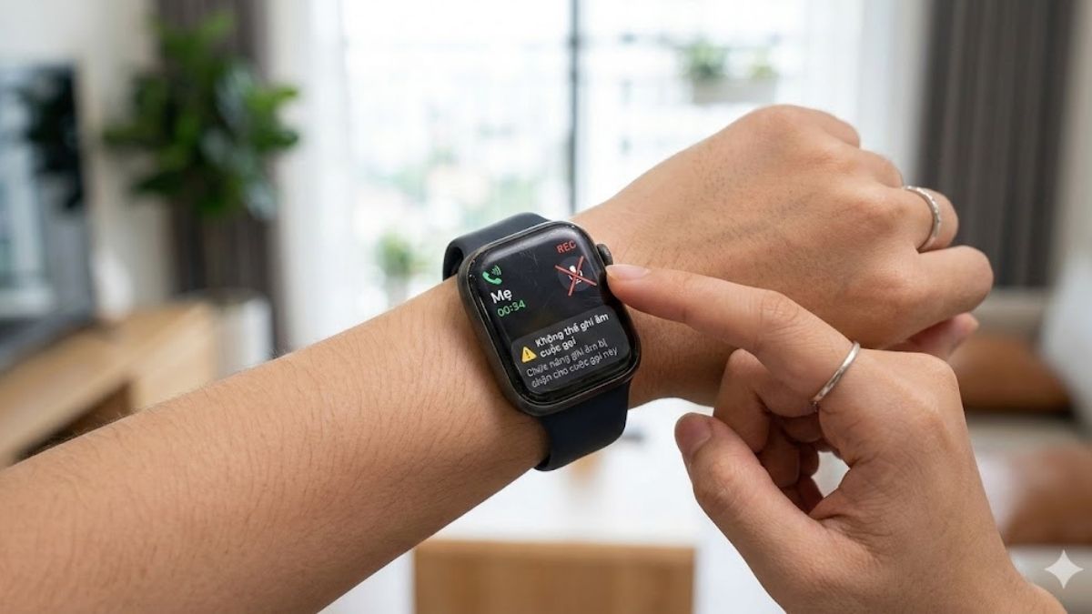 Cảnh báo ứng dụng mặc định không hỗ trợ khi người dùng thắc mắc Apple Watch có ghi âm được không.