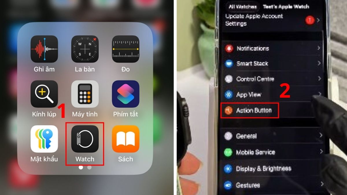 Truy cập mục Action Button trong ứng dụng Watch để cài đặt tính năng ghi âm Apple Watch.