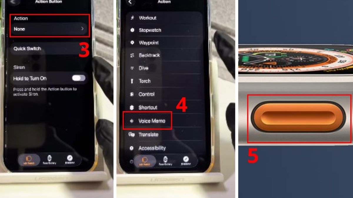 Gán tính năng Voice Memo cho nút Action để thực hiện ghi âm bằng Apple Watch nhanh chóng.
