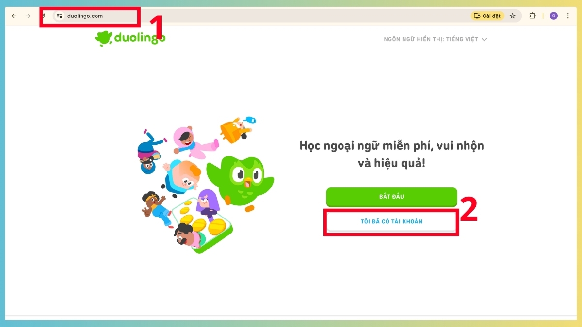 Truy cập Duolingo.com để thực hiện cách học cờ vua trên Duolingo trên máy tính bài bản.