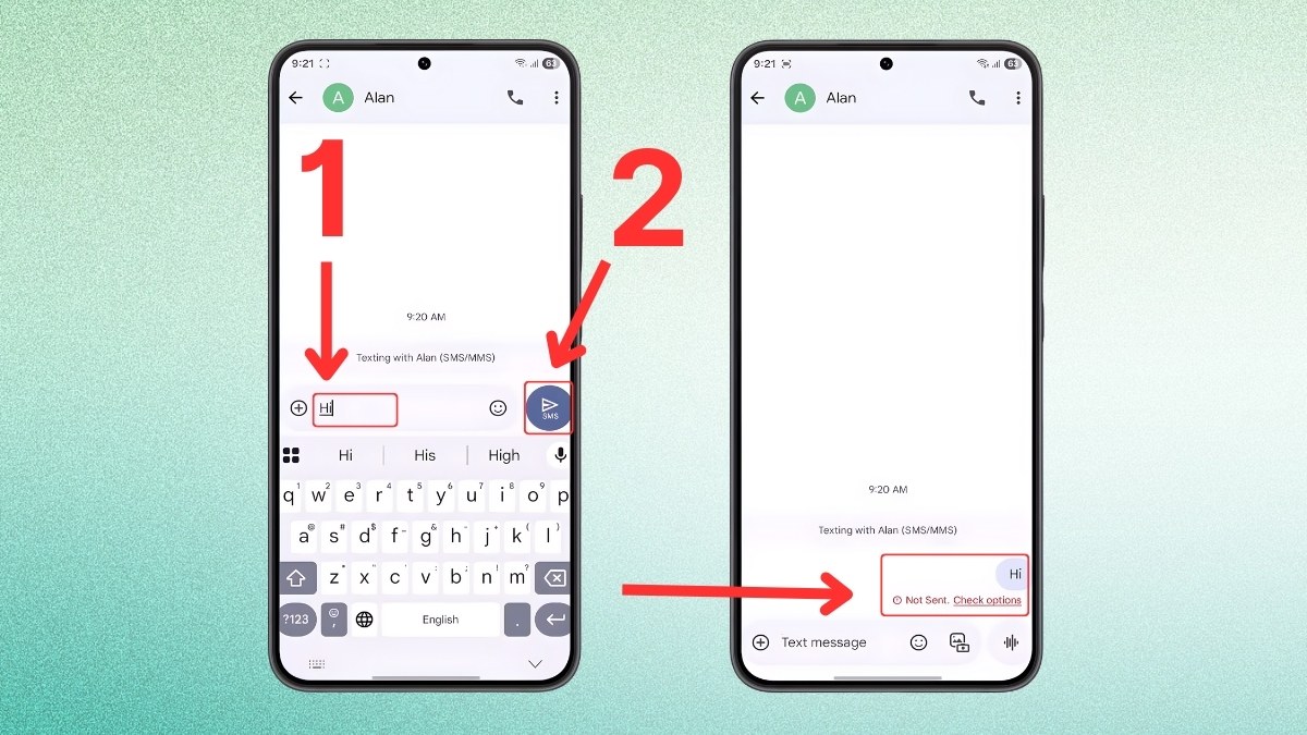 Ảnh chụp màn hình kiểm tra trạng thái tin nhắn SMS gửi đi không thành công (Not Sent) khi bị chặn, một dấu hiệu để kiểm tra số đó đã được bỏ chặn chưa, liên quan đến tính năng chặn và ghi âm cuộc gọi trên oppo.