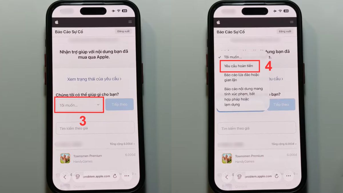 Chọn Yêu cầu hoàn tiền theo cách hủy thanh toán apple service trên momo.