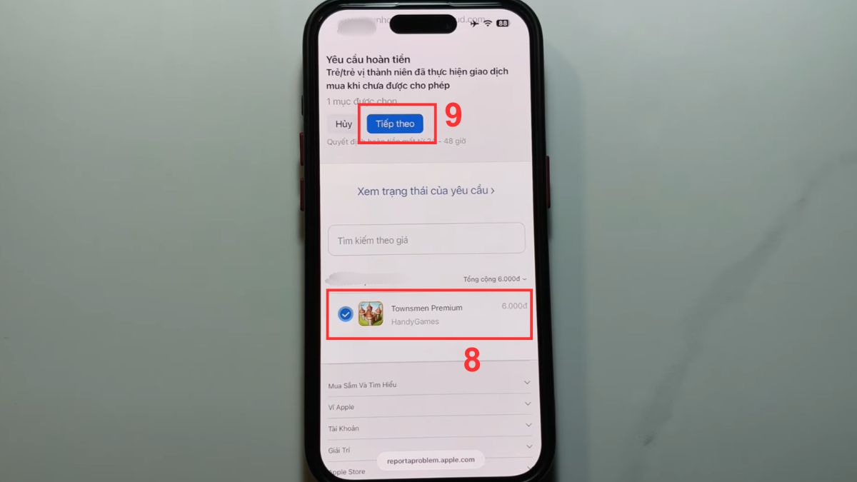 Chọn giao dịch hoàn tiền trong cách hủy thanh toán apple service trên momo.
