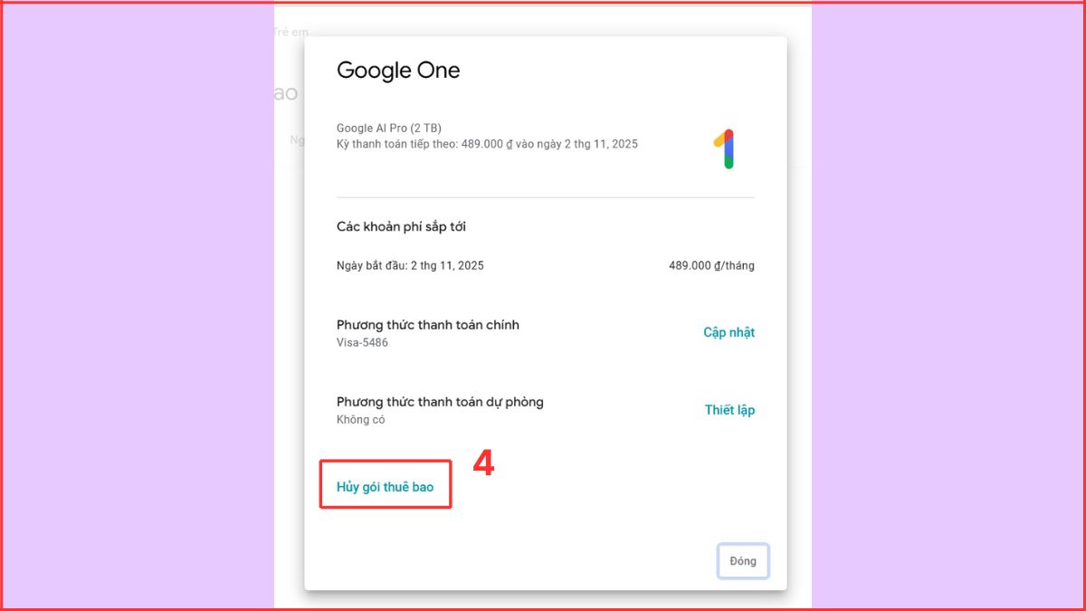 hủy thanh toán trên google play xác nhận loại bỏ gói thuê bao