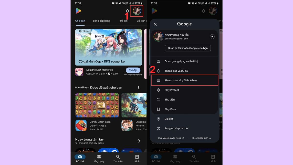 cách hủy thanh toán trên google play điện thoại