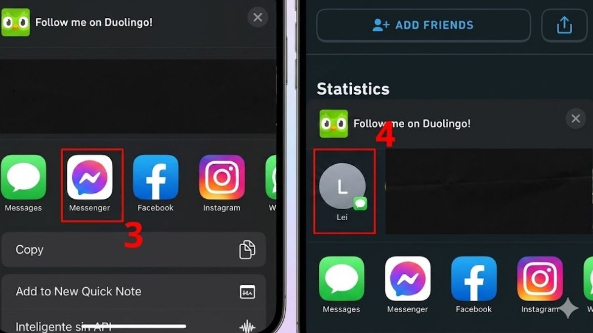 Các phương thức chia sẻ liên kết trong cách kết bạn duolingo qua mạng xã hội.