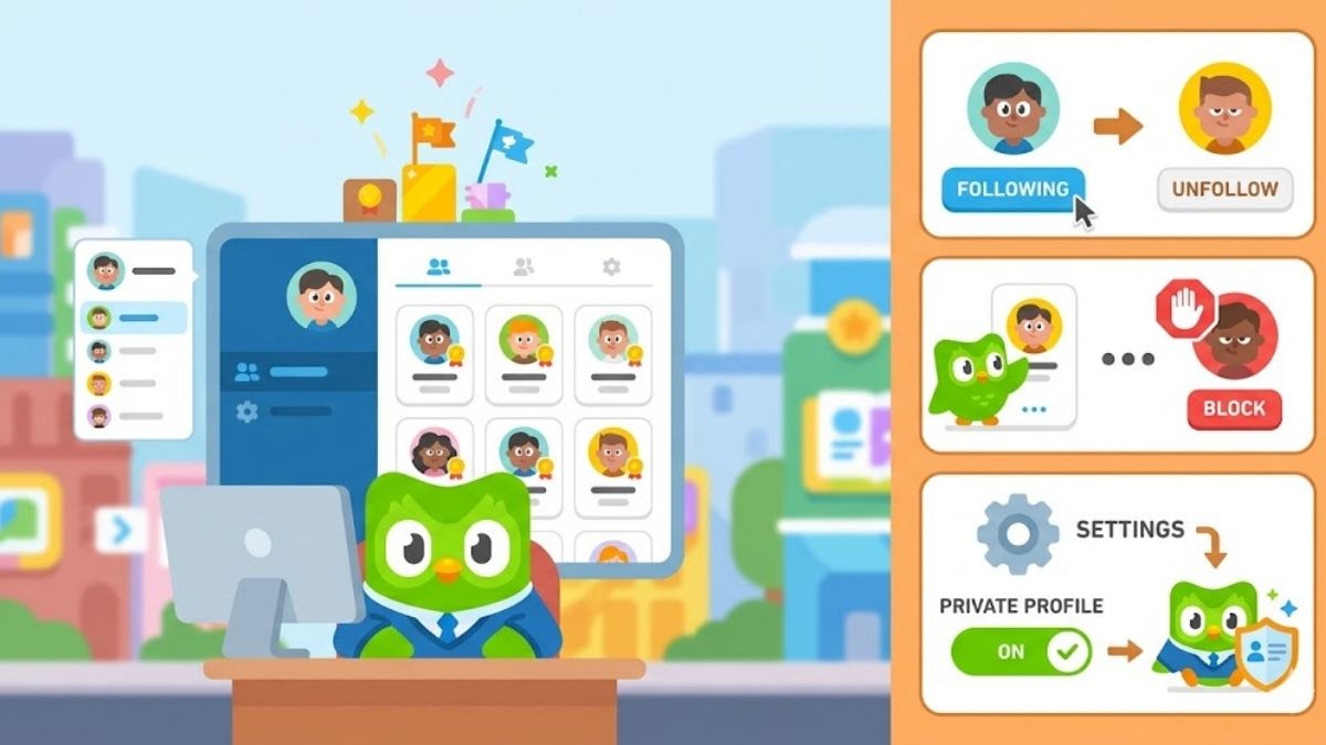Cách quản lý danh sách và bảo mật khi thực hiện cách kết bạn trong duolingo.