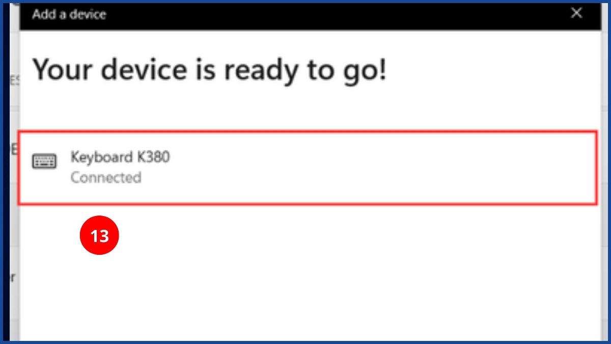 Trạng thái Connected hoàn tất cách kết nối bàn phím Logitech không dây trên máy tính.