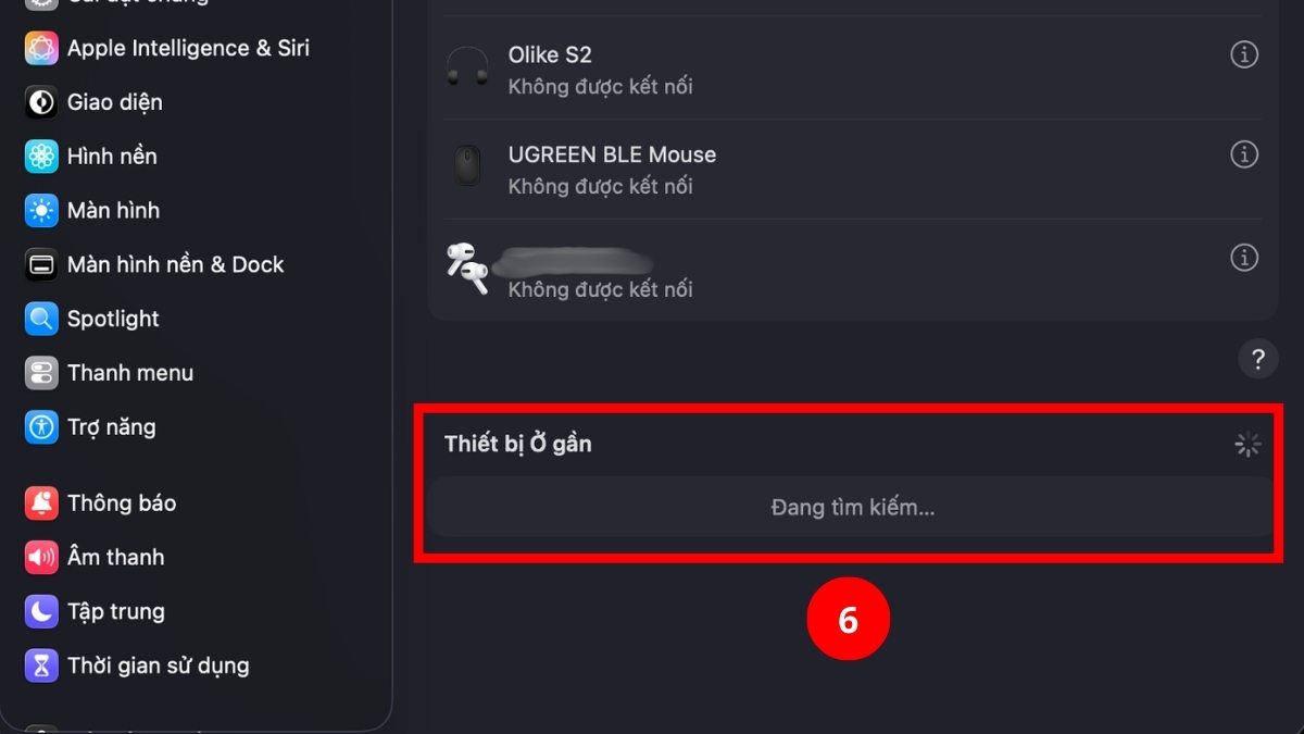 Hệ điều hành MacOS đang quét thiết bị để thực hiện cách kết nối bàn phím Logitech.