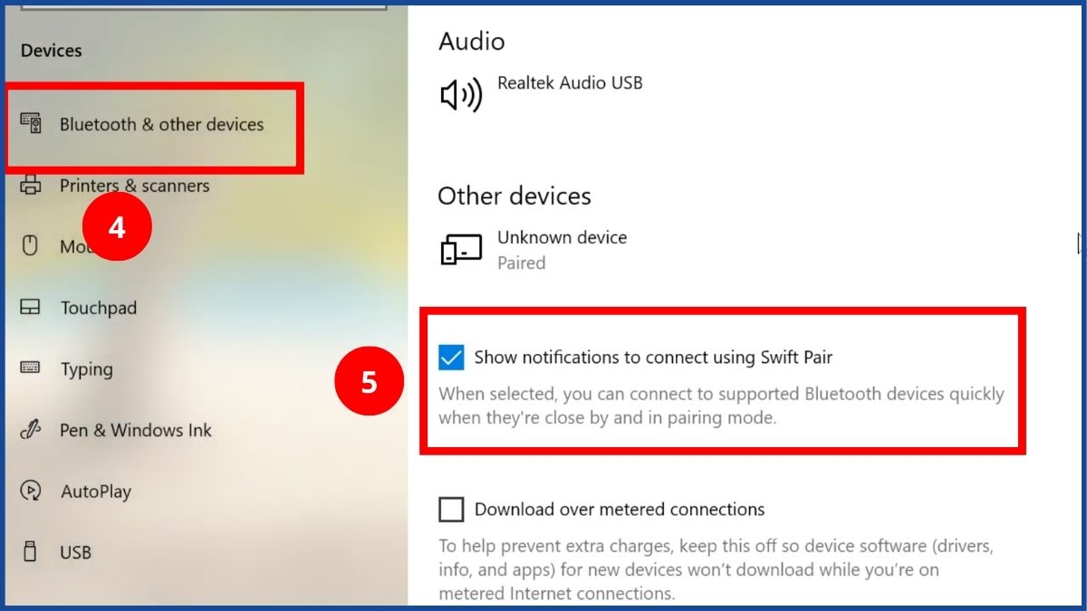 Bật thông báo Swift Pair là cách kết nối bàn phím Logitech với laptop Windows 10.