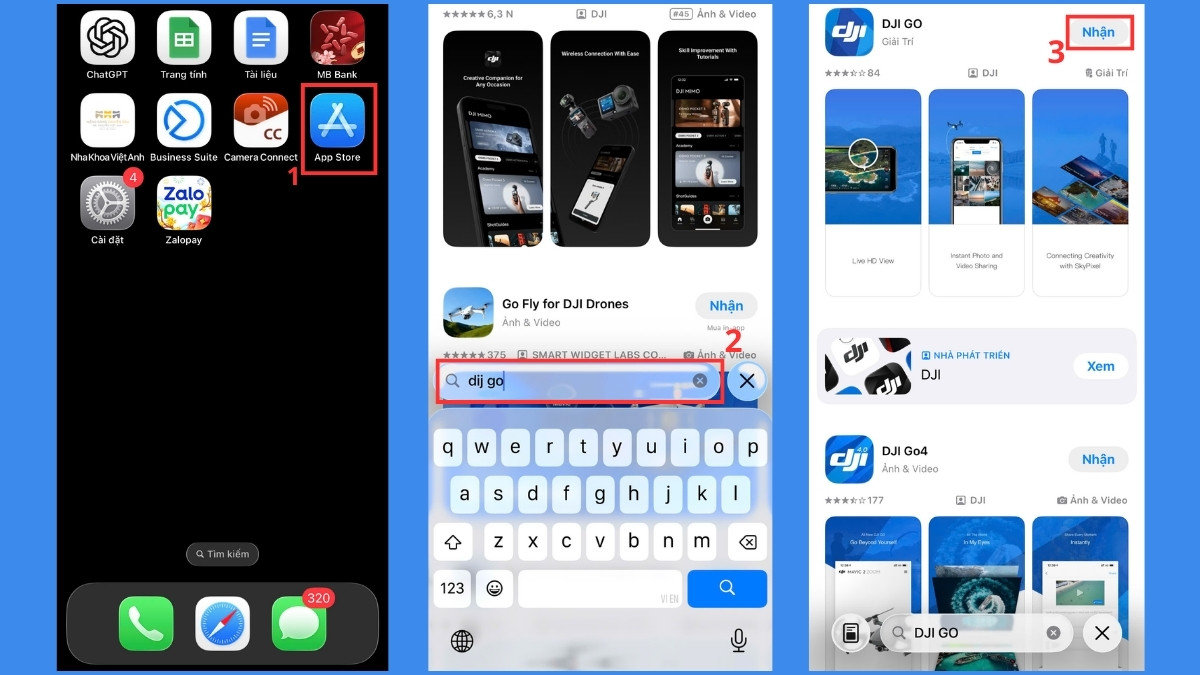 Tải phần mềm kết nối flycam với điện thoại DJI Fly trên App Store theo hướng dẫn chi tiết cách kết nối flycam drone với điện thoại.