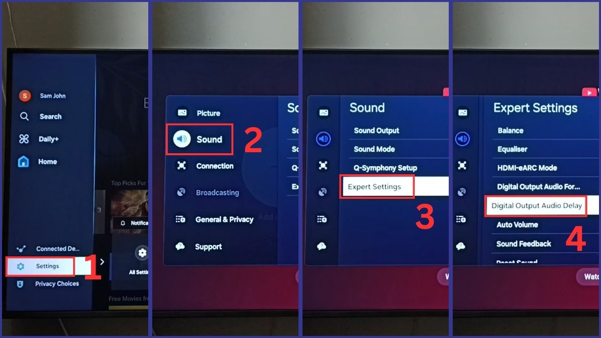 Tùy chỉnh Audio Delay khi gặp lỗi tivi Samsung không tìm thấy loa Bluetooth hoặc trễ tiếng.