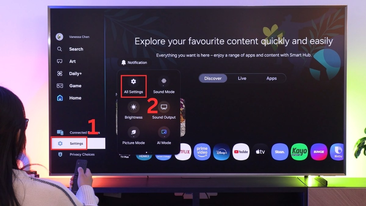 Vào All Settings để thiết lập cách kết nối TV Samsung với loa Bluetooth kép.