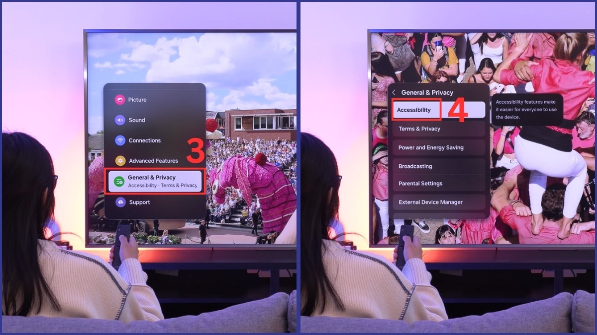 Truy cập Accessibility để cài đặt cách kết nối loa Bluetooth với tivi Samsung đồng thời.