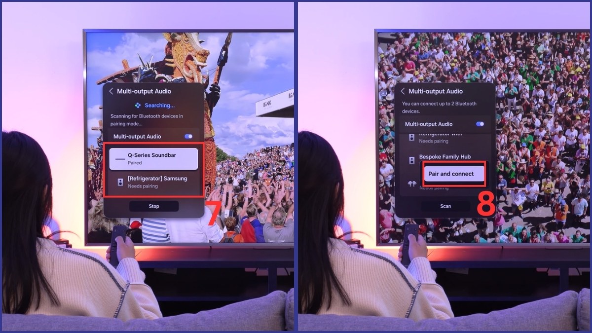 Chọn danh sách thiết bị để thực hiện cách kết nối loa Bluetooth với TV Samsung song song.