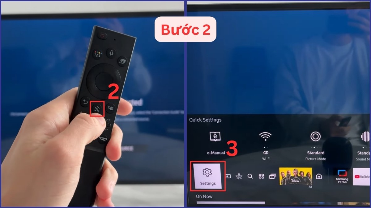 Vào menu Cài đặt trên tivi để thực hiện kết nối TV Samsung với loa Bluetooth.