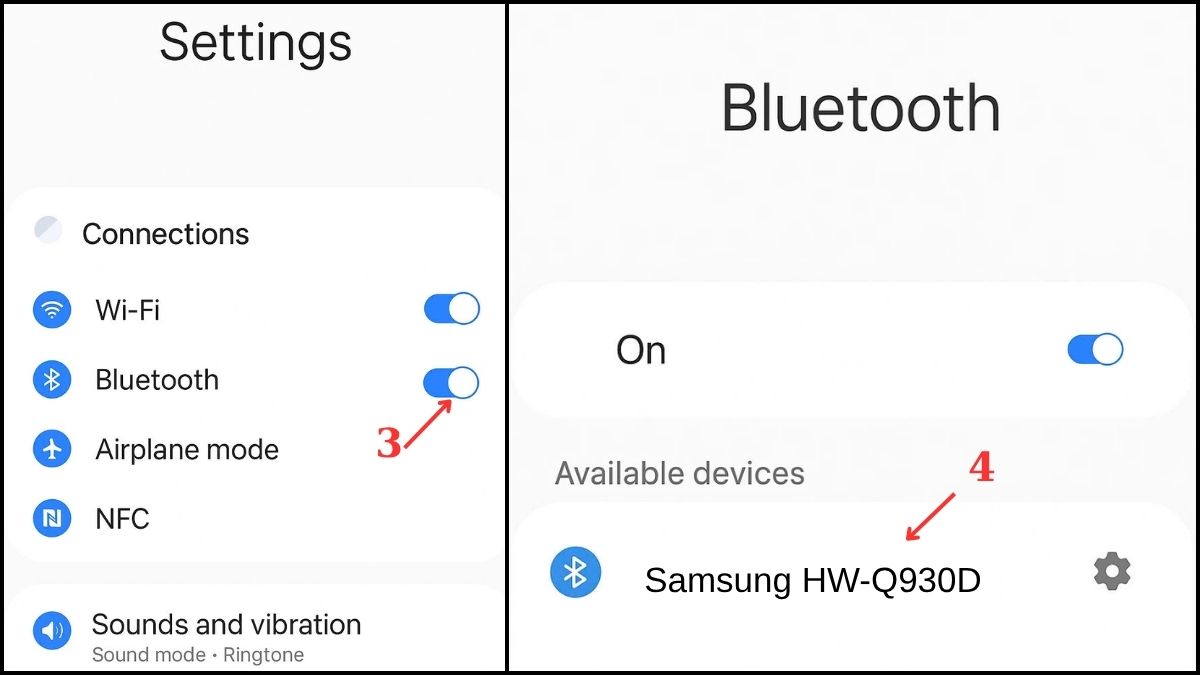 cách kết nối loa samsung với điện thoại bật bluetooth trên điện thoại và chọn tên loa di động