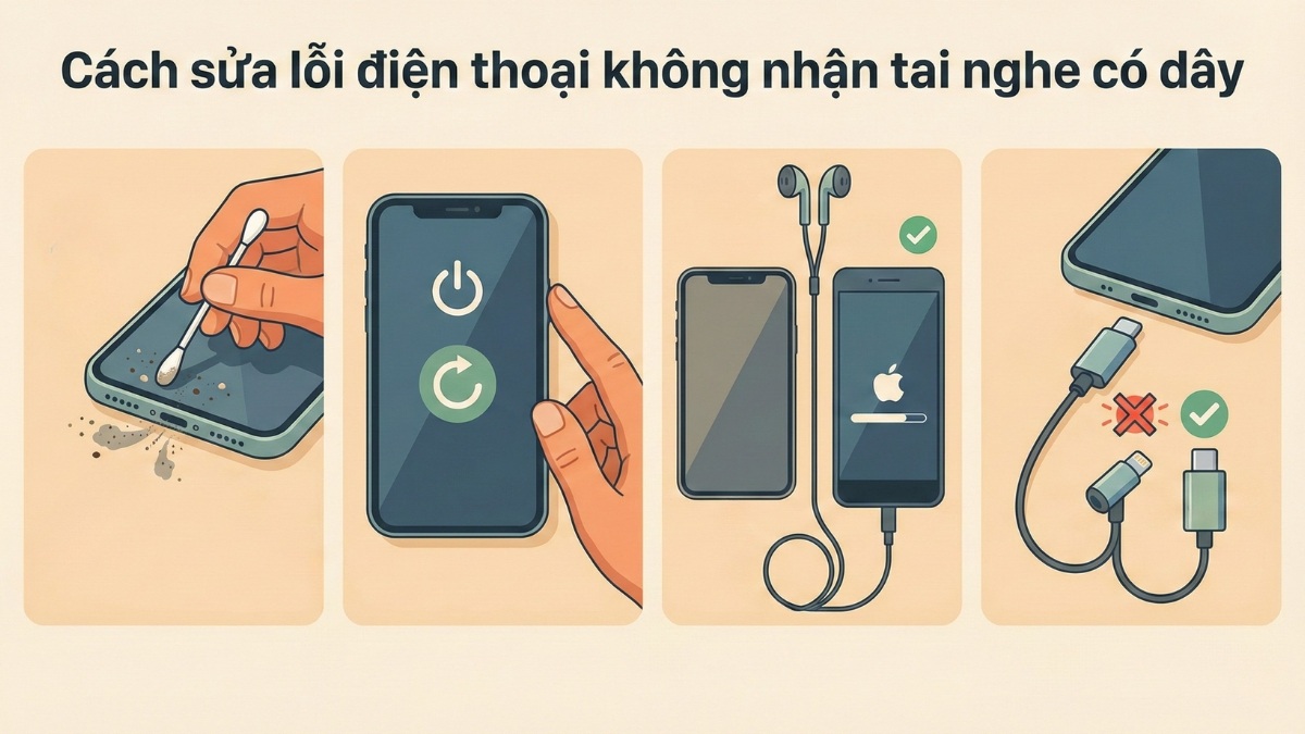 Vệ sinh cổng cắm để sửa lỗi điện thoại không nhận diện khi kết nối tai nghe có dây.