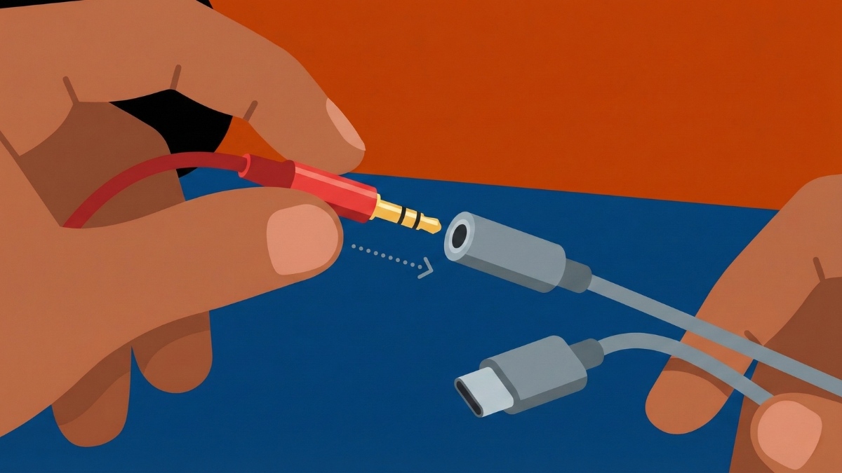 Gắn tai nghe vào cáp chuyển đổi là cách kết nối tai nghe có dây với iPhone 12 đơn giản.