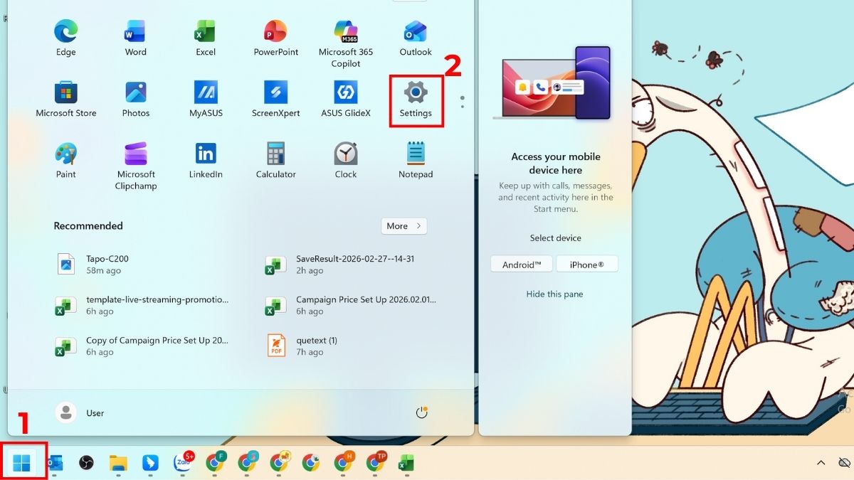 Vào menu Settings trên Windows để tìm hiểu cách kết nối tai nghe Bluetooth Havit.