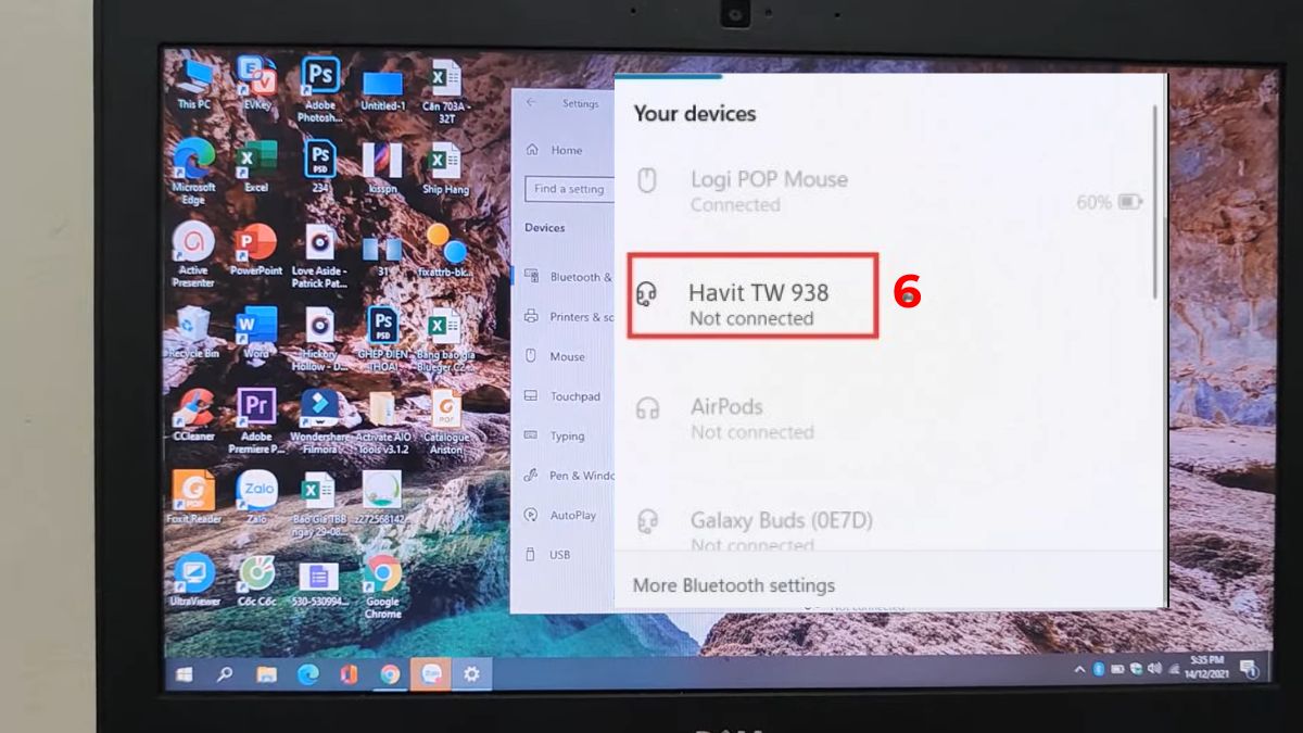 Danh sách thiết bị Bluetooth hiển thị tên model giúp xác định tai nghe Havit có tốt không.