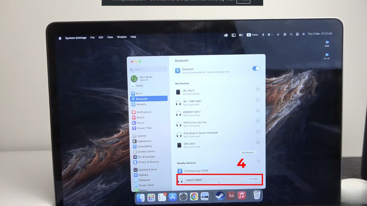 Nhấn nút Connect trên MacBook để hoàn tất quy trình cách kết nối tai nghe Havit.