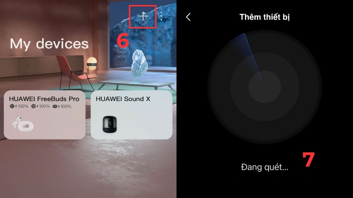 Thêm thiết bị mới trong app AI Life là cách kết nối tai nghe Huawei chuyên nghiệp.