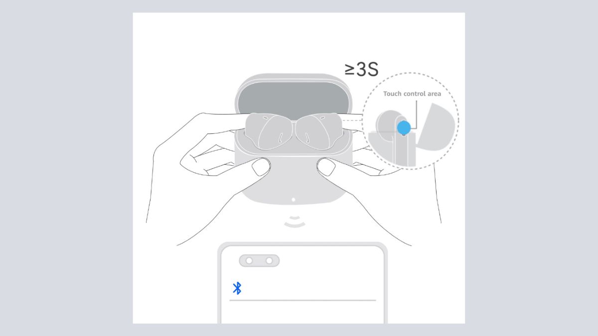Chạm giữ vùng cảm ứng trên FreeBuds SE 2 để thực hiện kết nối tai nghe Huawei.